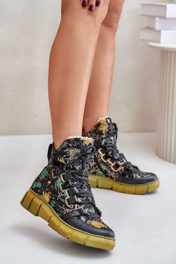 Leren platte veterschoenen Tai Turiciejka 06158-07, geel-zwart 2