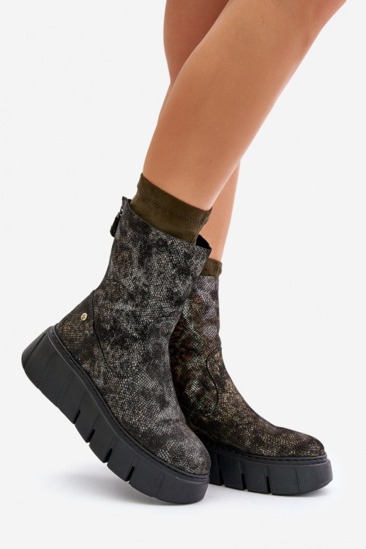 Leer Dameslaarzen met platform Het heeftciejka 06766-09 kaki kleuren Leer Dameslaarzen met platform Het heeftciejka 06766-09 kaki kleuren