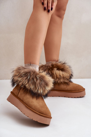 Leer SneeuIn laarzen met platform met bont bruine kleur Avirisa 2