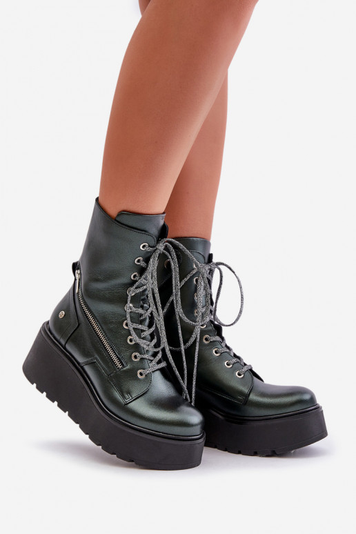 Leer Enkellaarsjes voor Inerknemers met platform I Koturnie Het heeftciejka 06676-09 groene kleur