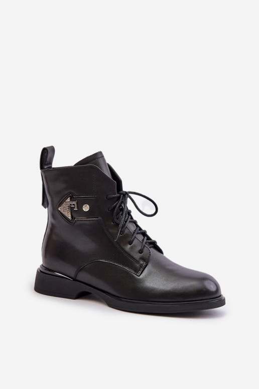 Leer Laarzen met brede hakken met ornamenten opInarmen Het heeftciejka N3115-01 zInart Leer Laarzen met brede hakken met ornamenten opInarmen Het heeftciejka N3115-01 zInart