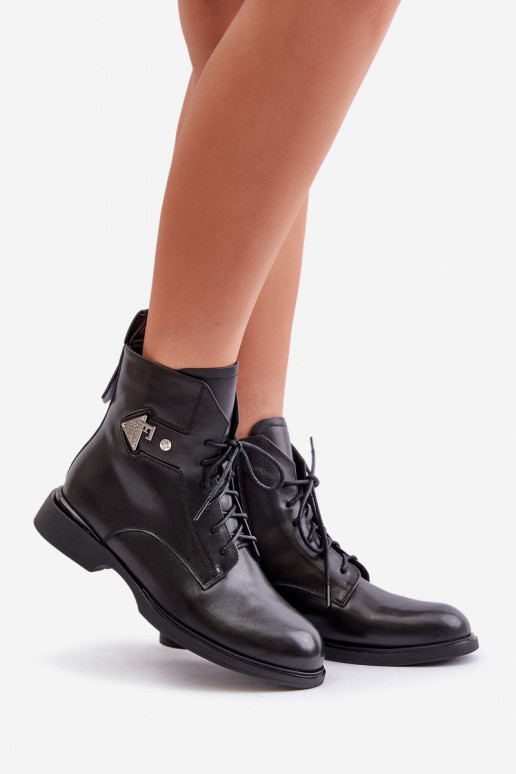 Leer Laarzen met brede hakken met ornamenten opInarmen Het heeftciejka N3115-01 zInart Leer Laarzen met brede hakken met ornamenten opInarmen Het heeftciejka N3115-01 zInart