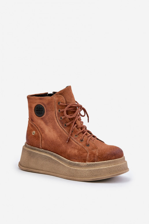Suede schoenen met platform Het heeftciejka 06309-29 bruine kleur