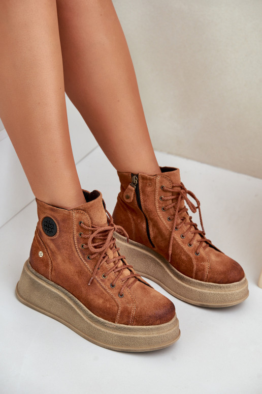 Suede schoenen met platform Het heeftciejka 06309-29 bruine kleur