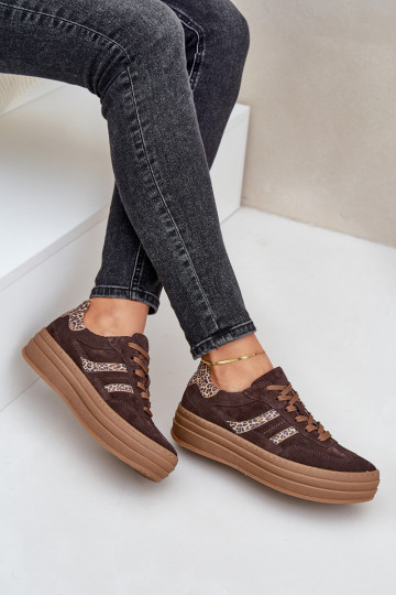 Zazoo N1176 van suède Sneakers model schoenen met platform met luipaardbontpatronen CzekoladoIne