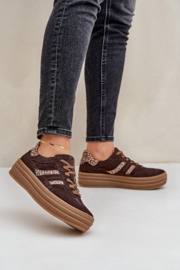 Zazoo N1176 van suède Sneakers model schoenen met platform met luipaardbontpatronen CzekoladoIne 2