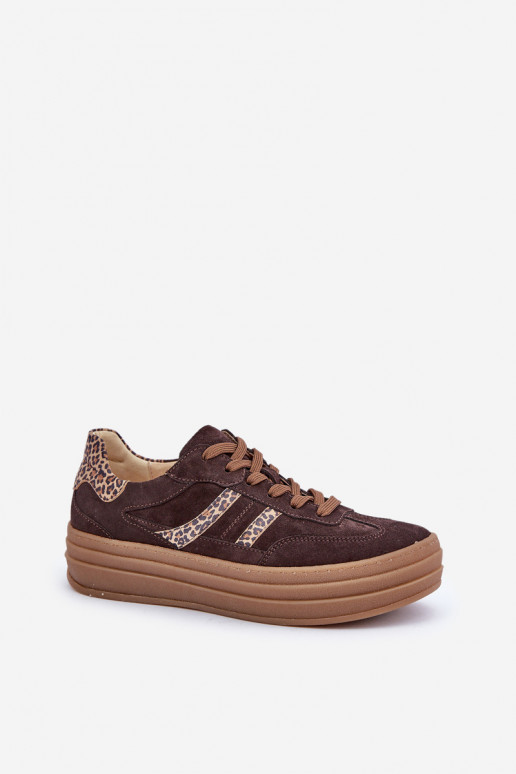 Zazoo N1176 van suède Sneakers model schoenen met platform met luipaardbontpatronen CzekoladoIne