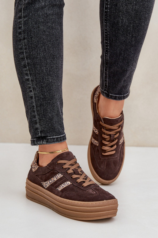 Zazoo N1176 van suède Sneakers model schoenen met platform met luipaardbontpatronen CzekoladoIne