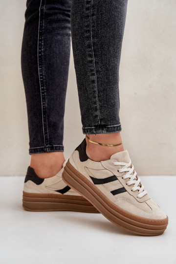 Zachte sneakers in sportstijl met platform, in zandkleur