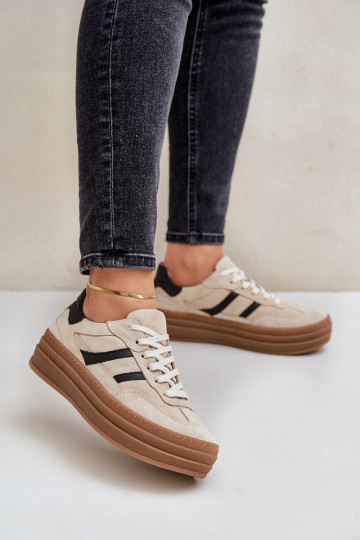 Zachte sneakers in sportstijl met platform, in zandkleur 2
