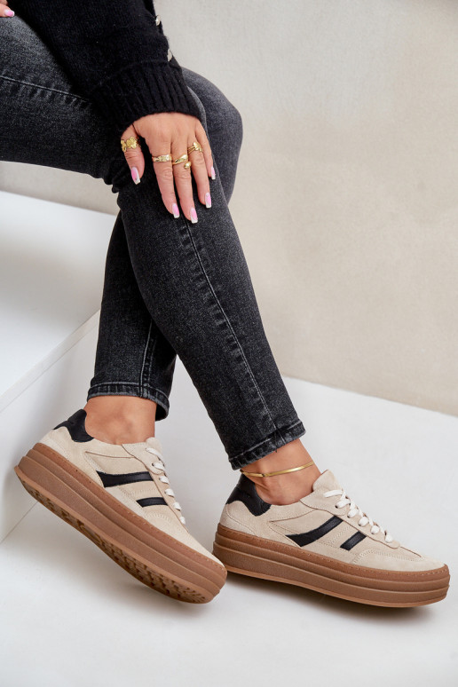 Zazoo N1176 van suède Sneakers model schoenen met platform beige Zazoo N1176 van suède Sneakers model schoenen met platform beige