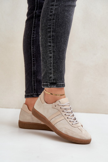 Zachte lage sneakers in sportstijl voor dames, in zandkleur 2