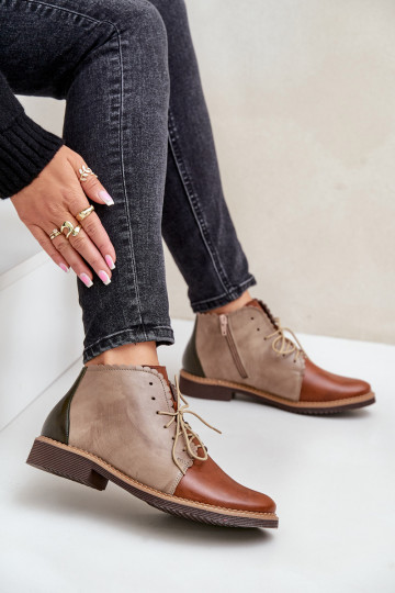 Leren boots met brede hakken, in bruin