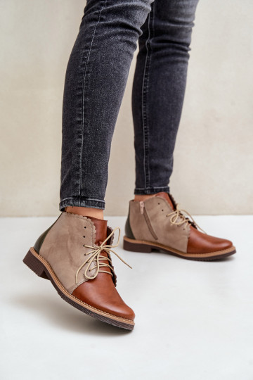 Leren boots met brede hakken, in bruin 2