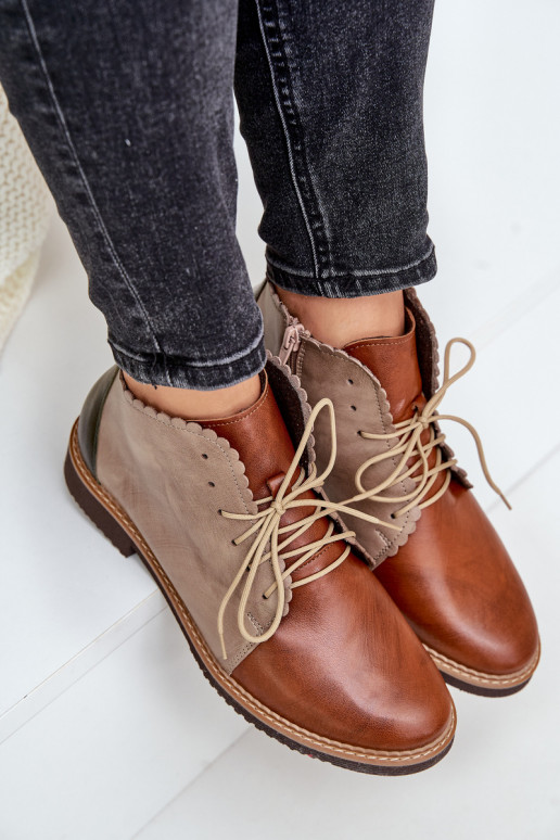 Leer Laarzen met brede hakken bruine kleur Zazoo 4078