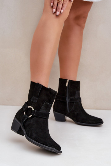 Boots van natuurlijke suede met hakken, in zwart 2