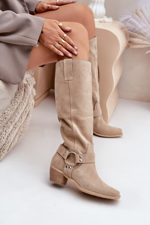 van suède laarzen Op een lage hak met laarzen Vóór de knie Zazoo 3444/O ivoor van suède laarzen Op een lage hak met laarzen Vóór de knie Zazoo 3444/O ivoor