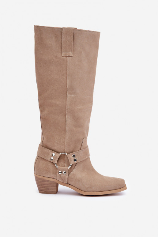 van suède laarzen Op een lage hak met laarzen Vóór de knie Zazoo 3444/O ivoor van suède laarzen Op een lage hak met laarzen Vóór de knie Zazoo 3444/O ivoor