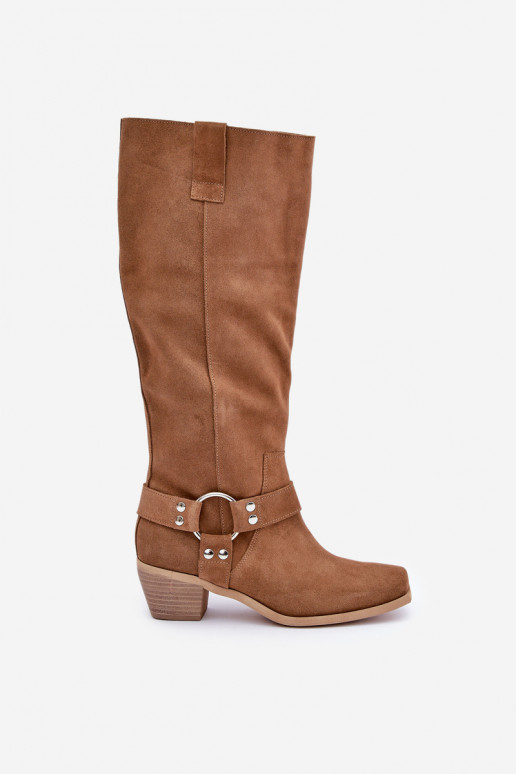 van suède laarzen Op een lage hak met laarzen Vóór de knie Zazoo 3444/O bruine kleur van suède laarzen Op een lage hak met laarzen Vóór de knie Zazoo 3444/O bruine kleur