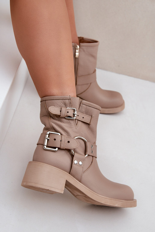 Leer Dameslaarzen Op een lage hak Klocku Met Strepen Zazoo 3644 beige Leer Dameslaarzen Op een lage hak Klocku Met Strepen Zazoo 3644 beige