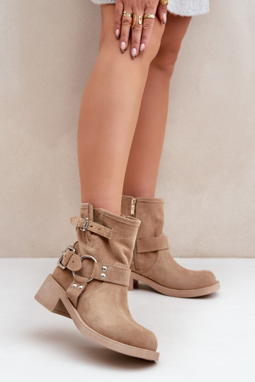 Suede schoenen Dames Op een lage hak Klocku Met Strepen Zazoo 3644 beige 2