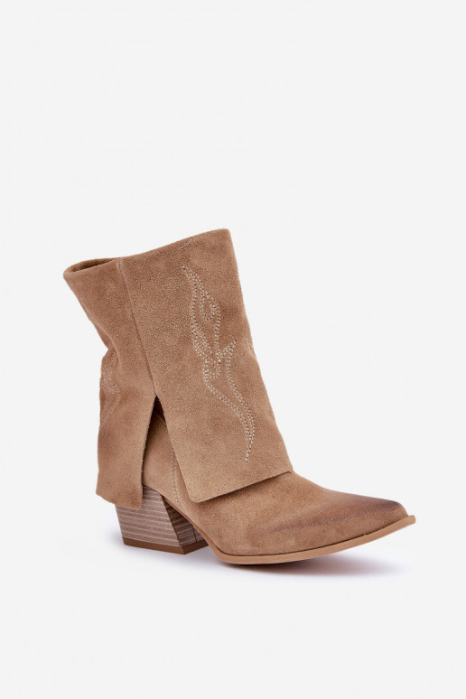 Suede schoenen coInboystijl met hakkenINyIniniętą CholeInką Zazoo 3488 beige