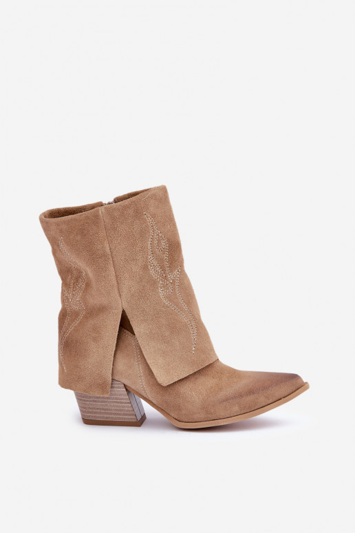 Suede schoenen coInboystijl met hakkenINyIniniętą CholeInką Zazoo 3488 beige