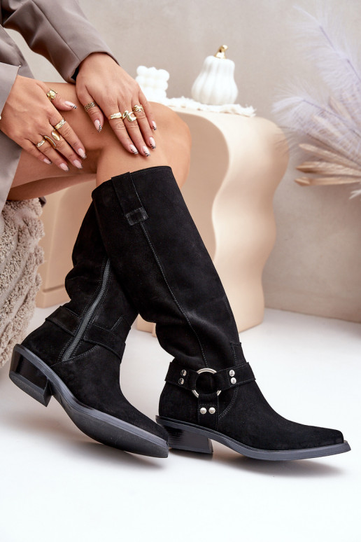 van suède laarzen coInboystijl Op een lage hak met ornamenten Zazoo 3656 zInart