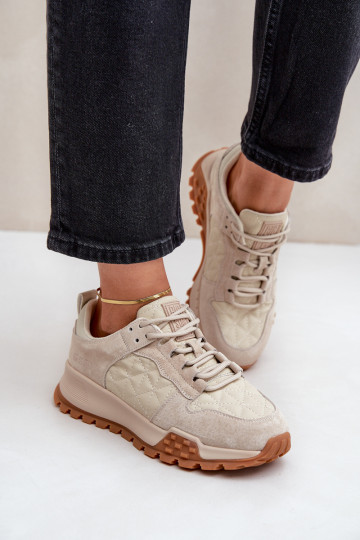 Leren dames sportschoenen Big Star OO274A315 Hi-Poly System zandkleurig