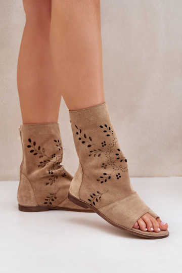 Dames suède sandalen met schacht Zazoo 3437 zandkleurig 2