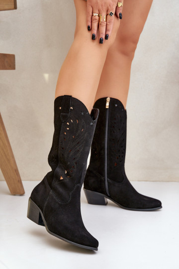 Zomerschijnende lange laarzen met perforated detail Zazoo 3609 zwart 2