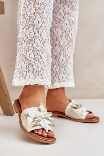Slippers met ornamenten van natuurlijk leer Zazoo 3667 gouden kleur met slijtage-effect 2