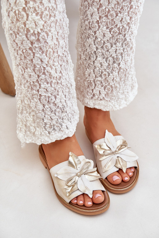 Slippers met ornamenten Echt leer Zazoo 3667 gouden kleur Przecierany Slippers met ornamenten Echt leer Zazoo 3667 gouden kleur Przecierany