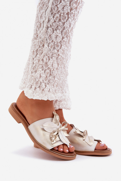 Slippers met ornamenten Echt leer Zazoo 3667 gouden kleur Przecierany Slippers met ornamenten Echt leer Zazoo 3667 gouden kleur Przecierany