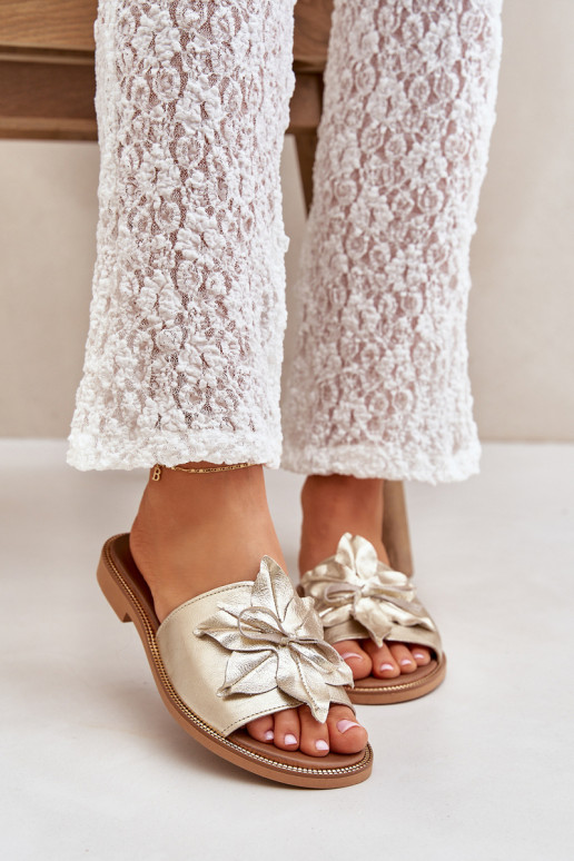 Slippers met ornamenten Echt leer Zazoo 3667 gouden kleur Slippers met ornamenten Echt leer Zazoo 3667 gouden kleur