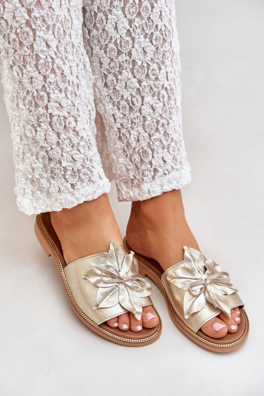 Slippers met ornamenten Echt leer Zazoo 3667 gouden kleur Slippers met ornamenten Echt leer Zazoo 3667 gouden kleur