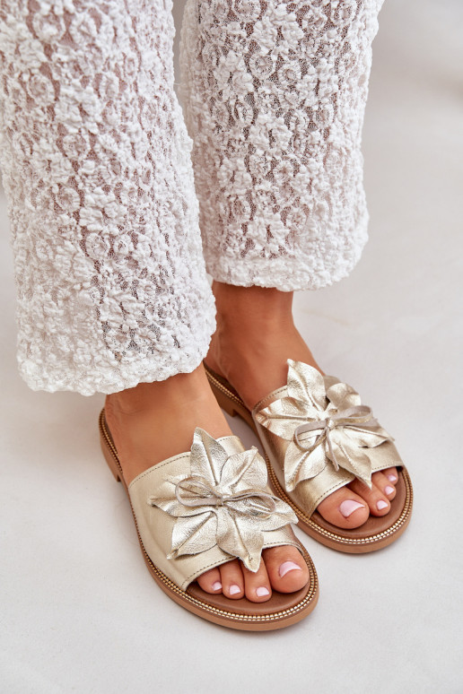 Slippers met ornamenten Echt leer Zazoo 3667 gouden kleur Slippers met ornamenten Echt leer Zazoo 3667 gouden kleur