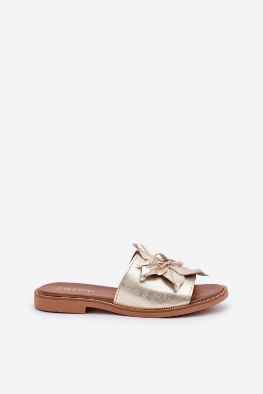 Slippers met ornamenten Echt leer Zazoo 3667 gouden kleur Slippers met ornamenten Echt leer Zazoo 3667 gouden kleur