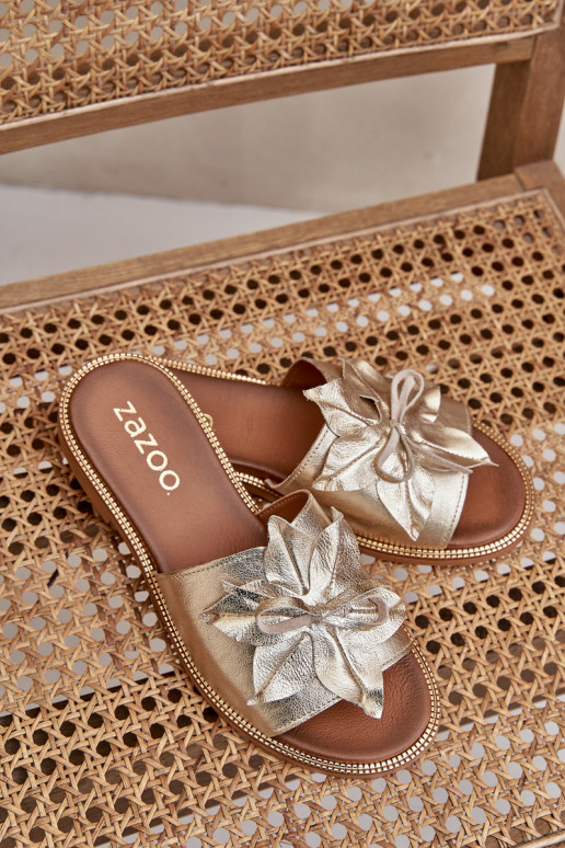 Slippers met ornamenten Echt leer Zazoo 3667 gouden kleur Slippers met ornamenten Echt leer Zazoo 3667 gouden kleur