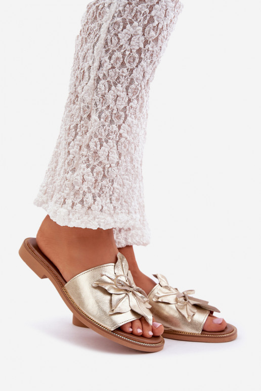 Slippers met ornamenten Echt leer Zazoo 3667 gouden kleur Slippers met ornamenten Echt leer Zazoo 3667 gouden kleur