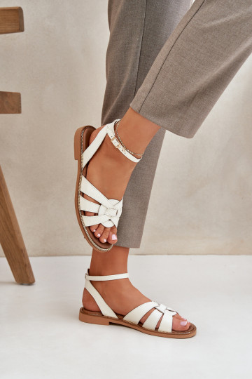 Dames sandalen met brede hakken Zazoo 3688 ivoorkleur