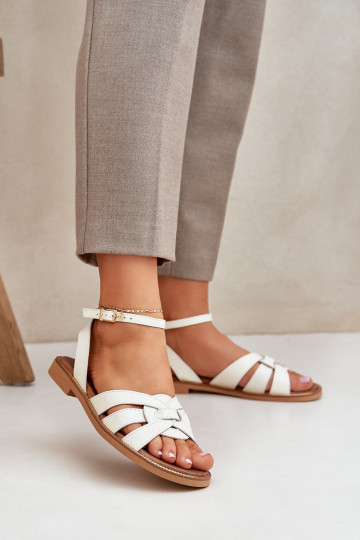 Dames sandalen met brede hakken Zazoo 3688 ivoorkleur 2