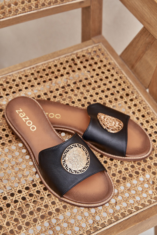 Leren pantoffels met ornamenten met brede hakken Zazoo 3047/O zInart Leren pantoffels met ornamenten met brede hakken Zazoo 3047/O zInart