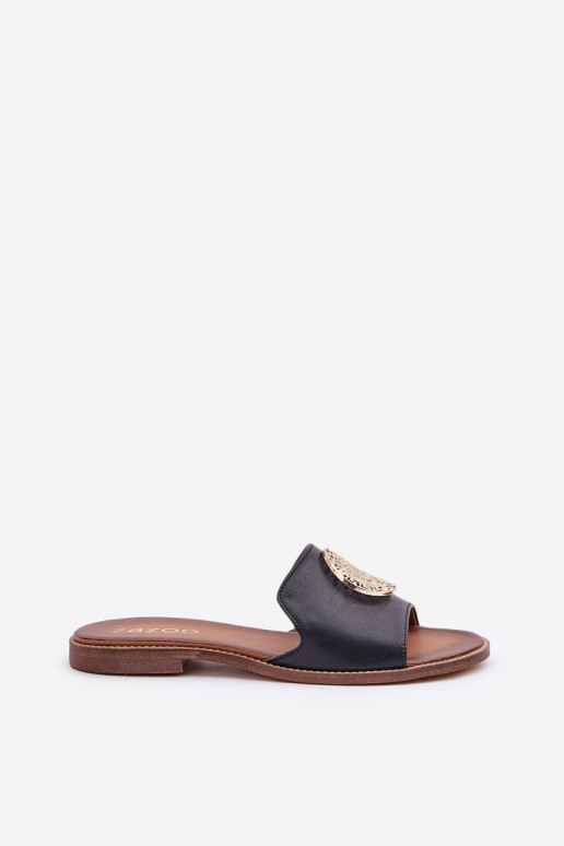 Leren pantoffels met ornamenten met brede hakken Zazoo 3047/O zInart Leren pantoffels met ornamenten met brede hakken Zazoo 3047/O zInart