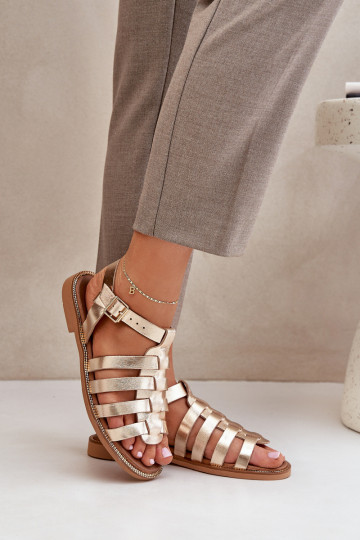 Dames sandalen met brede hakken Zazoo 3686 gouden kleur