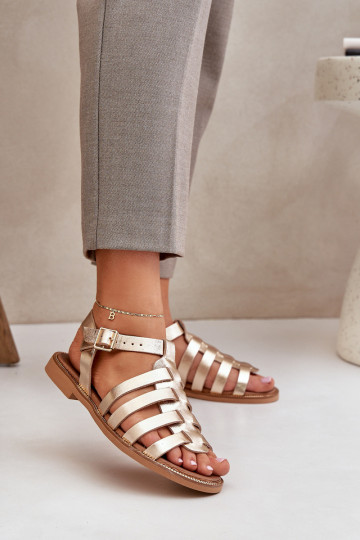 Dames sandalen met brede hakken Zazoo 3686 gouden kleur 2