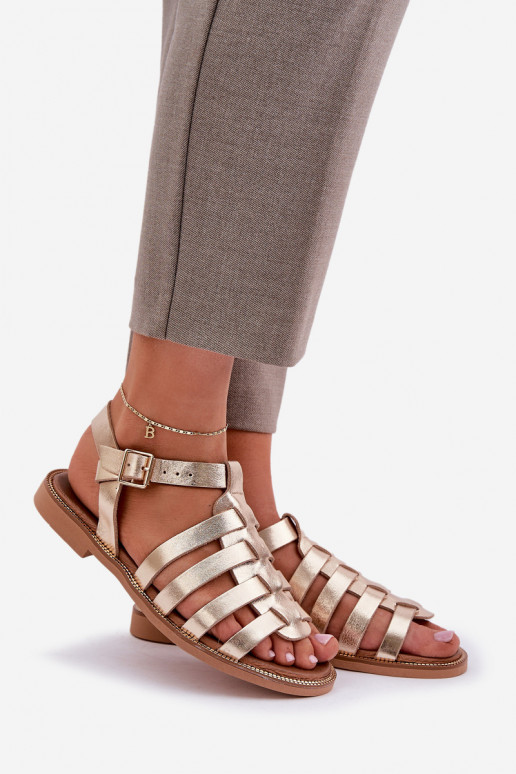 Dames sandalen met brede hakken Zazoo 3686 gouden kleur Dames sandalen met brede hakken Zazoo 3686 gouden kleur