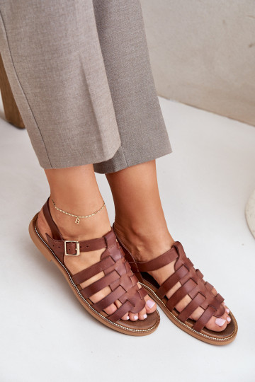Dames sandalen met brede hakken Zazoo 3686 bruine kleur
