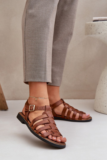 Dames sandalen met brede hakken Zazoo 3686 bruine kleur