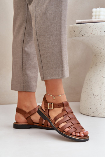 Dames sandalen met brede hakken Zazoo 3686 bruine kleur 2